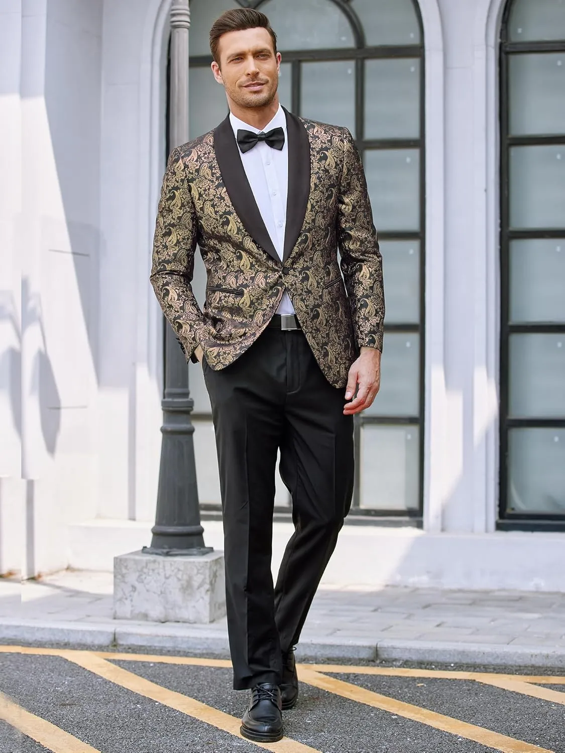 COOFANDY Men's Floral Tuxedo Jacket Jacquard Suit Jacket Slim Fit Blazer for Wedding, Prom, Dinner