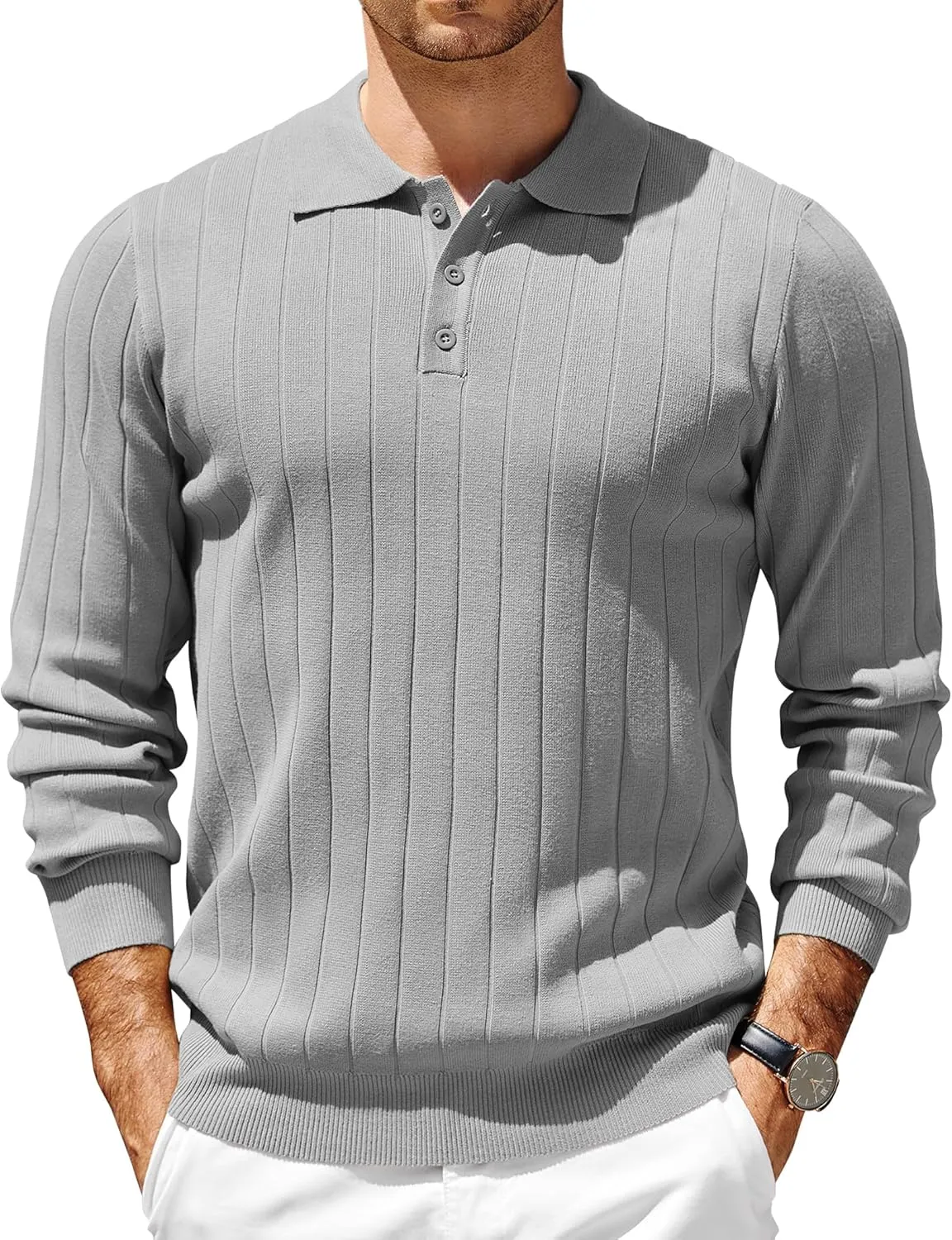 COOFANDY Mens Knit Polo Sweater Long Sleeve Polos Lightweight Casual Dress Pullover Sweaters