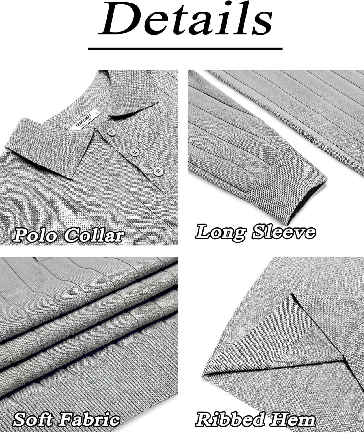 COOFANDY Mens Knit Polo Sweater Long Sleeve Polos Lightweight Casual Dress Pullover Sweaters