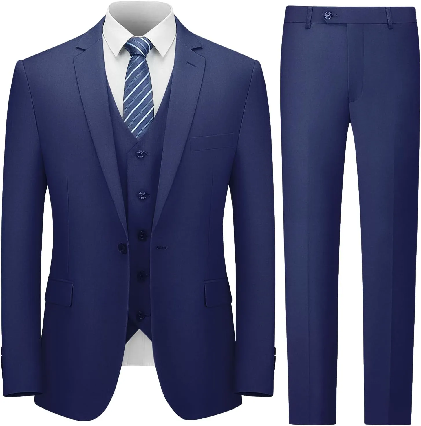 Cooper & Nelson Men's Suit Slim Fit, 3 Piece Suits for Men, One Button Solid Jacket Vest Pants with Tie, Tuxedo Set