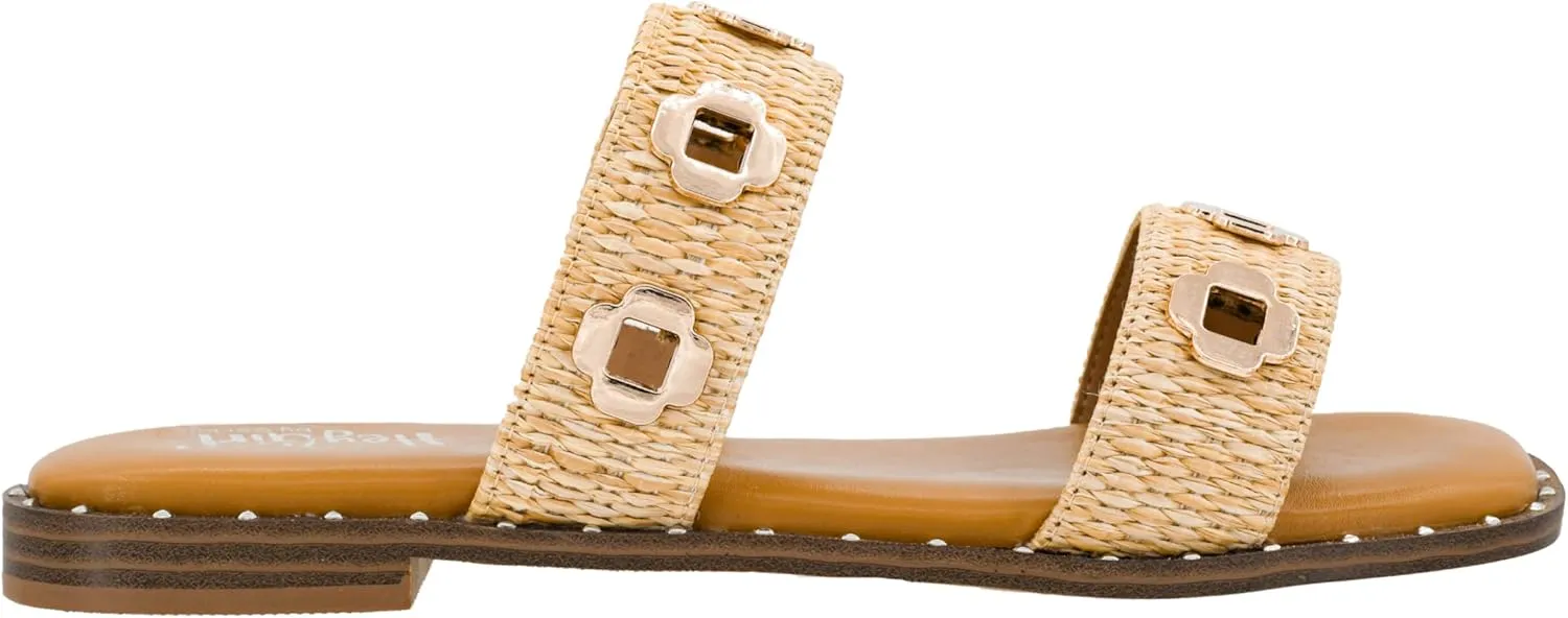 Corkys Footwear Low Tide Double Strap Sandal - Featuring Two Metal-Accented Straps, A Cushioned Insole, Studded Outsole, Easy and Convenient Slip-On design