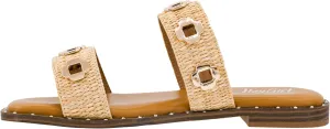 Corkys Footwear Low Tide Double Strap Sandal - Featuring Two Metal-Accented Straps, A Cushioned Insole, Studded Outsole, Easy and Convenient Slip-On design