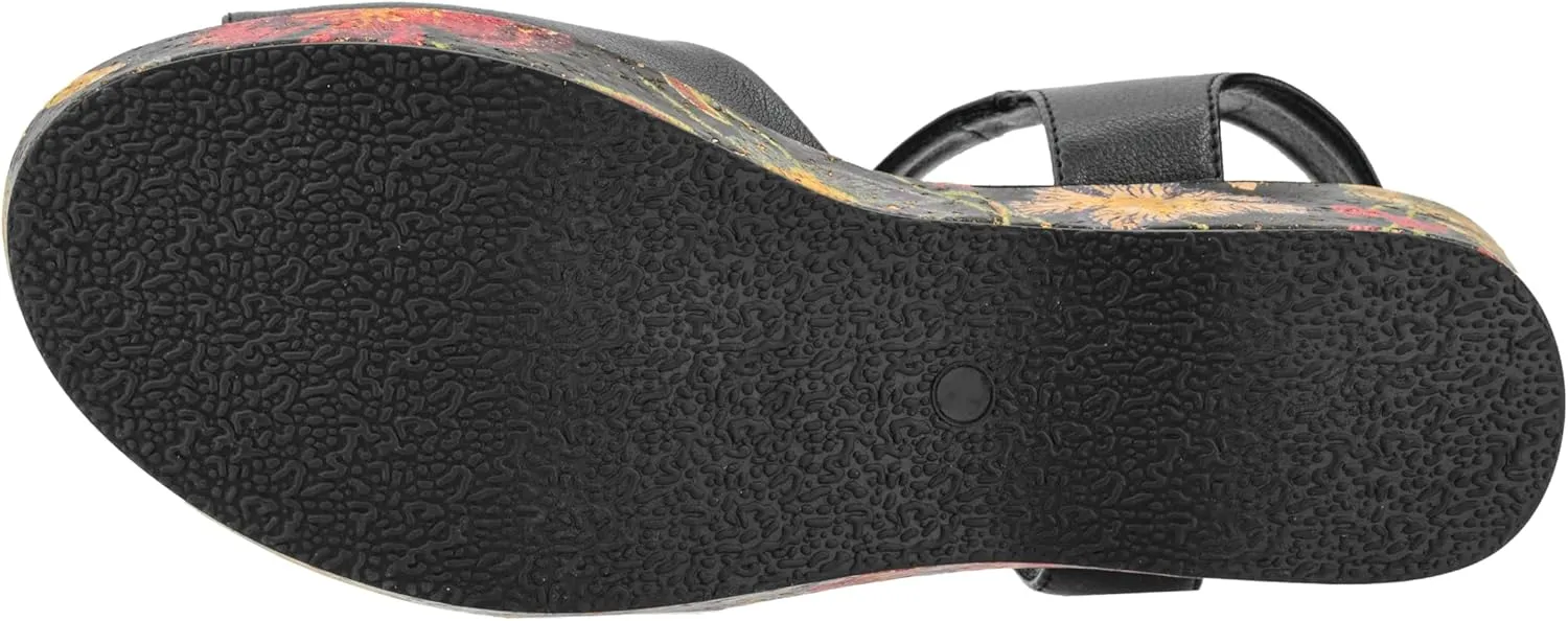 Corkys Footwear Women's Meet Ya There 1.5-Inch Wedge - Timeless Wide Toe Strap, Hook And Loop Strap Ankle Closure, And Cushioned EVA Insoles For All-Day Comfort - Black -