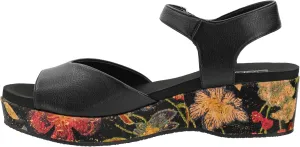 Corkys Footwear Women's Meet Ya There 1.5-Inch Wedge - Timeless Wide Toe Strap, Hook And Loop Strap Ankle Closure, And Cushioned EVA Insoles For All-Day Comfort - Black -