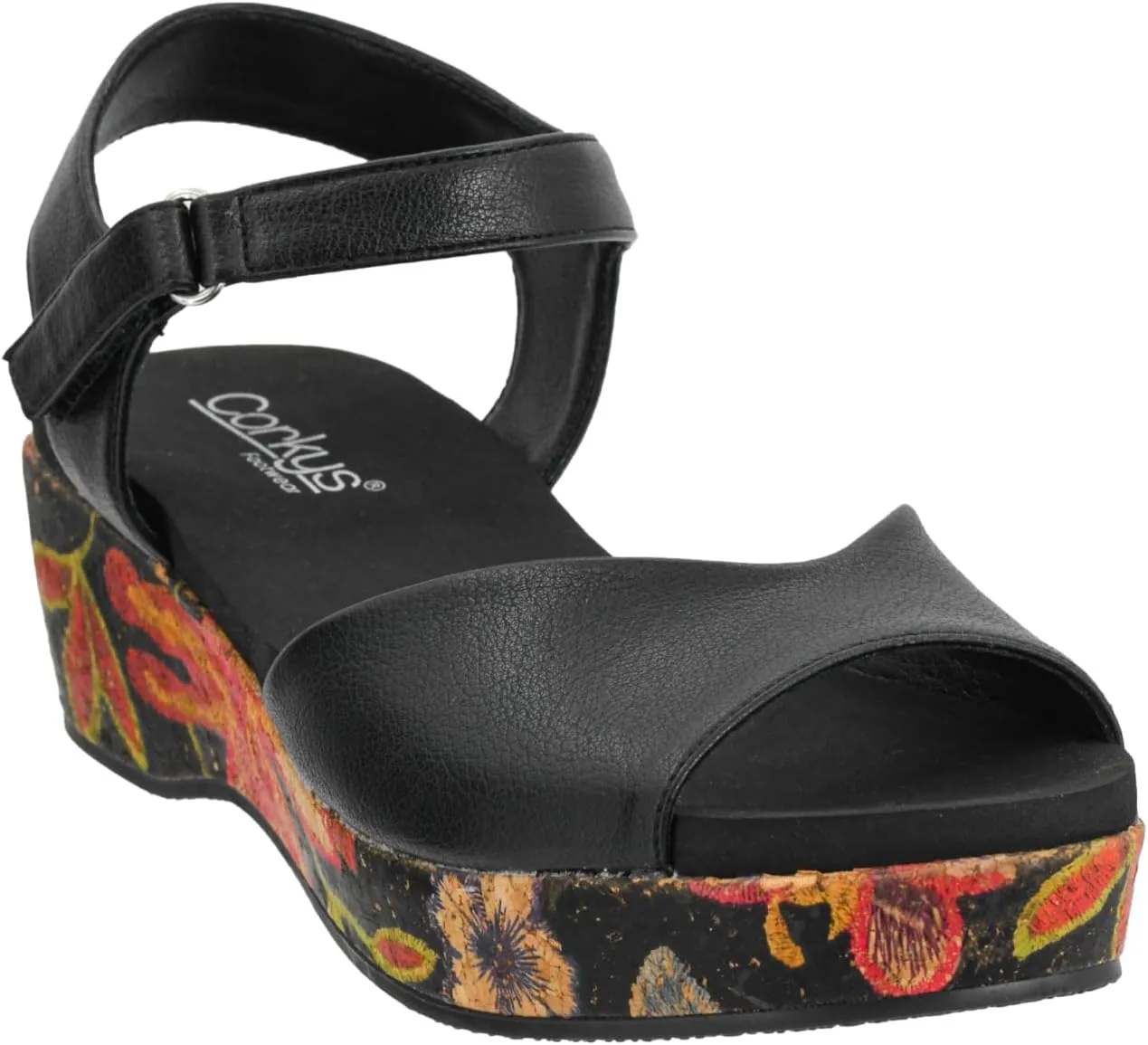 Corkys Footwear Women's Meet Ya There 1.5-Inch Wedge - Timeless Wide Toe Strap, Hook And Loop Strap Ankle Closure, And Cushioned EVA Insoles For All-Day Comfort - Black -