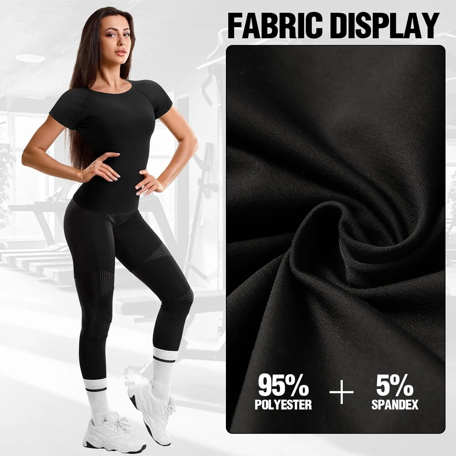 Coume 5 Pack Women's Compression Shirts Short Sleeve Workout Tops Dry Fit Crew Neck Athletic T Shirts Yoga Running Tight Tee