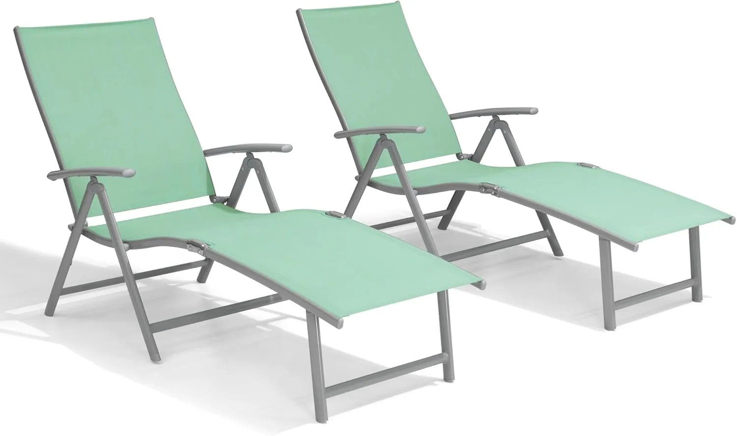 Crestlive Products Chaise Lounge Chair Outdoor Set of 2, Aluminum Folding Patio Recliner Chair, Adjustable 8 Positions Assemble-Free Perfect for Beach, Yard, Pool, Deck