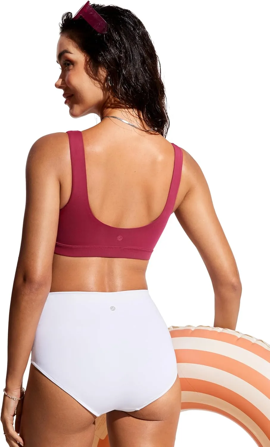 CRZ YOGA Womens Scoop Neck Bikini Tops Wide Straps U Back Bathing Suit Swimsuit Push Up Padded Sports Bra