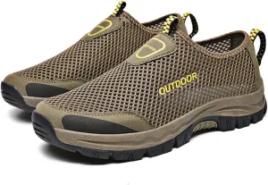 Cubicbee Men's Mesh Cutout Quick Dry Walking Loafers Outdoor Lightweight Hiking Shoes Slip-On Breathable Mesh Casual Shoes Non-Slip Fashion Flats Driving Sneakers