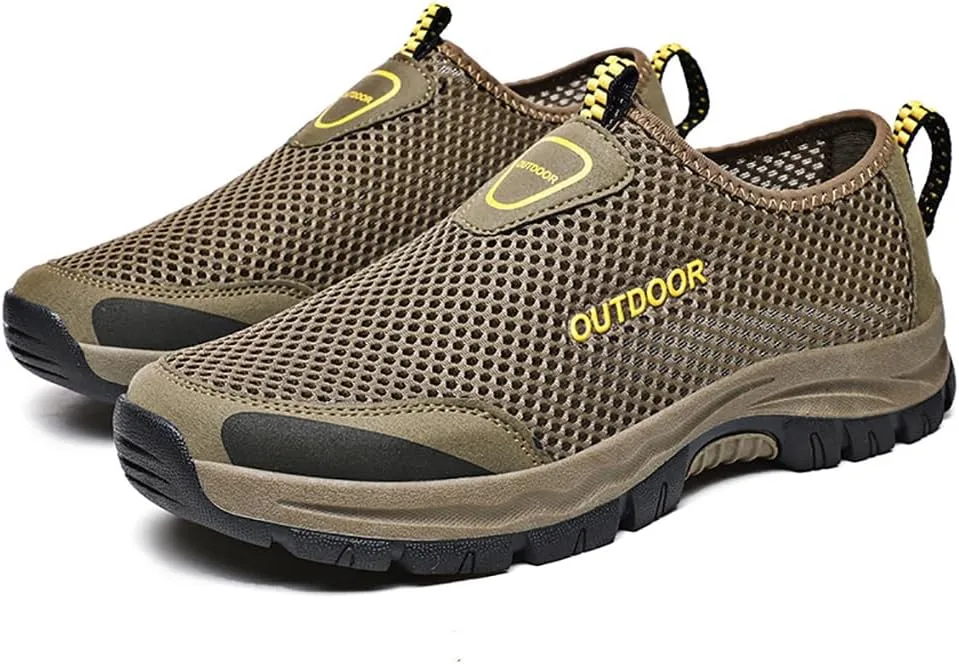 Cubicbee Men's Mesh Cutout Quick Dry Walking Loafers Outdoor Lightweight Hiking Shoes Slip-On Breathable Mesh Casual Shoes Non-Slip Fashion Flats Driving Sneakers