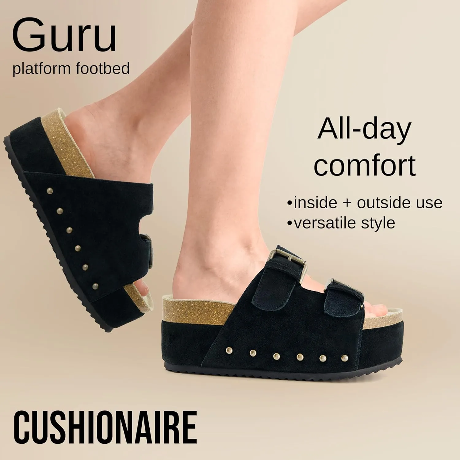 CUSHIONAIRE Women's Guru Genuine Leather footbed platform sandal with  Comfort, Wide Widths Available