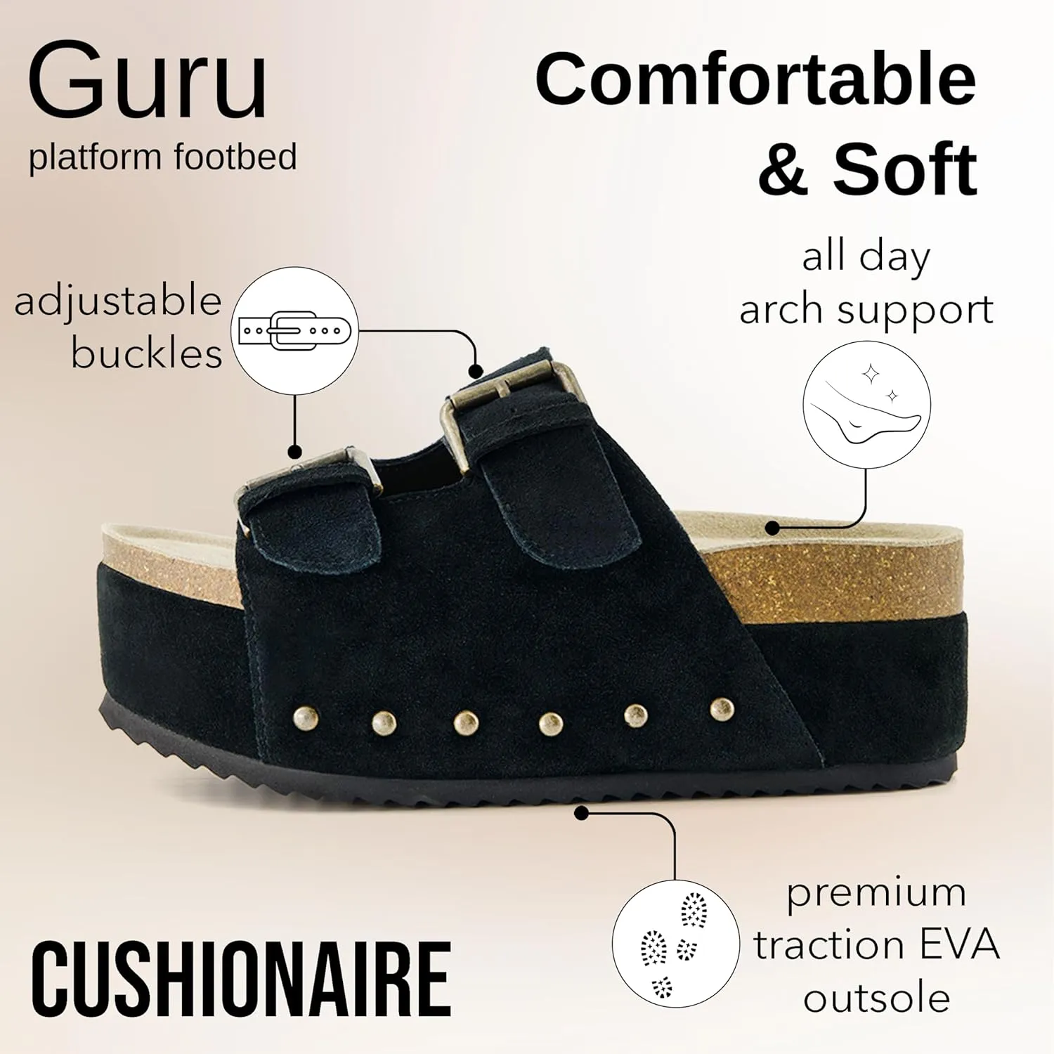 CUSHIONAIRE Women's Guru Genuine Leather footbed platform sandal with  Comfort, Wide Widths Available