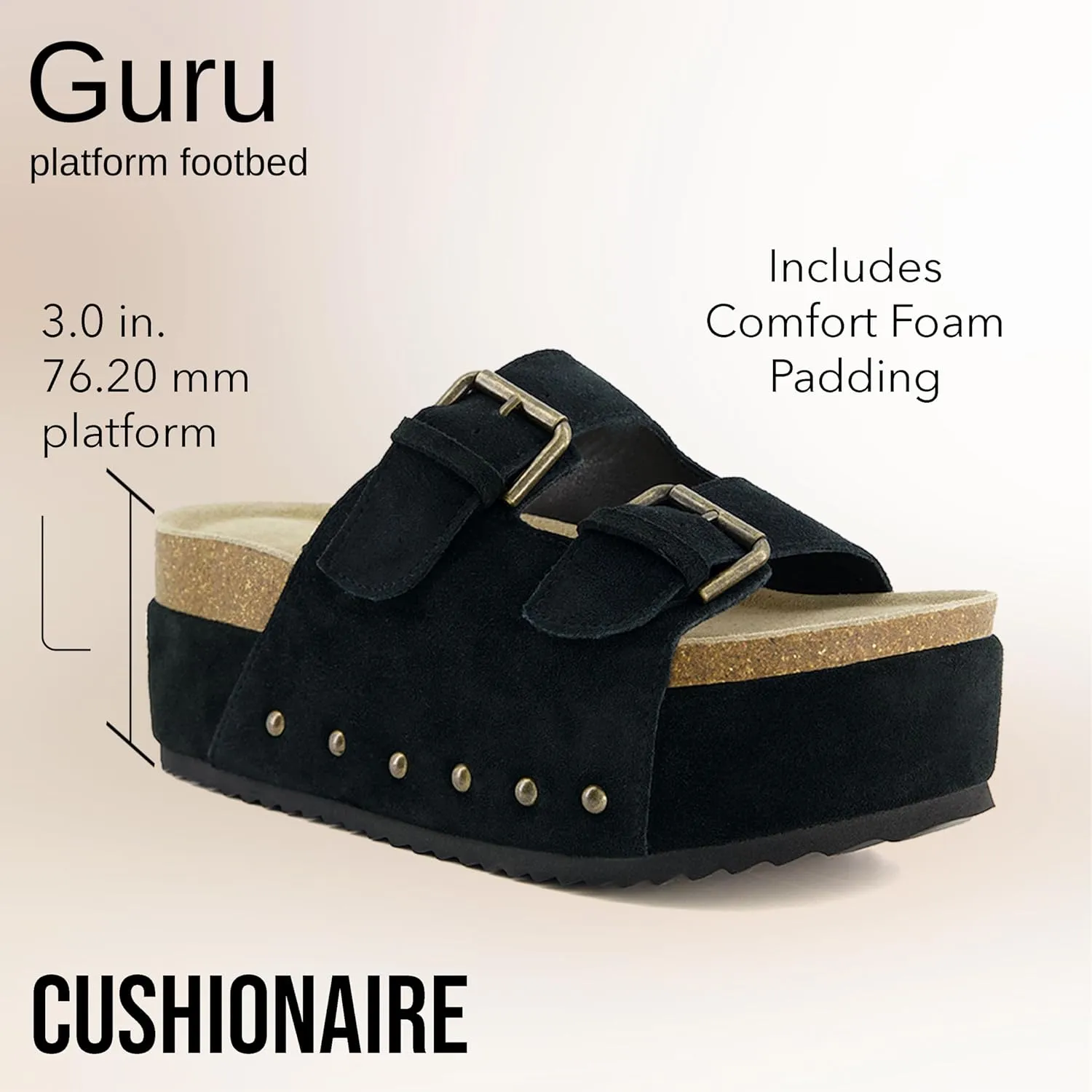 CUSHIONAIRE Women's Guru Genuine Leather footbed platform sandal with  Comfort, Wide Widths Available