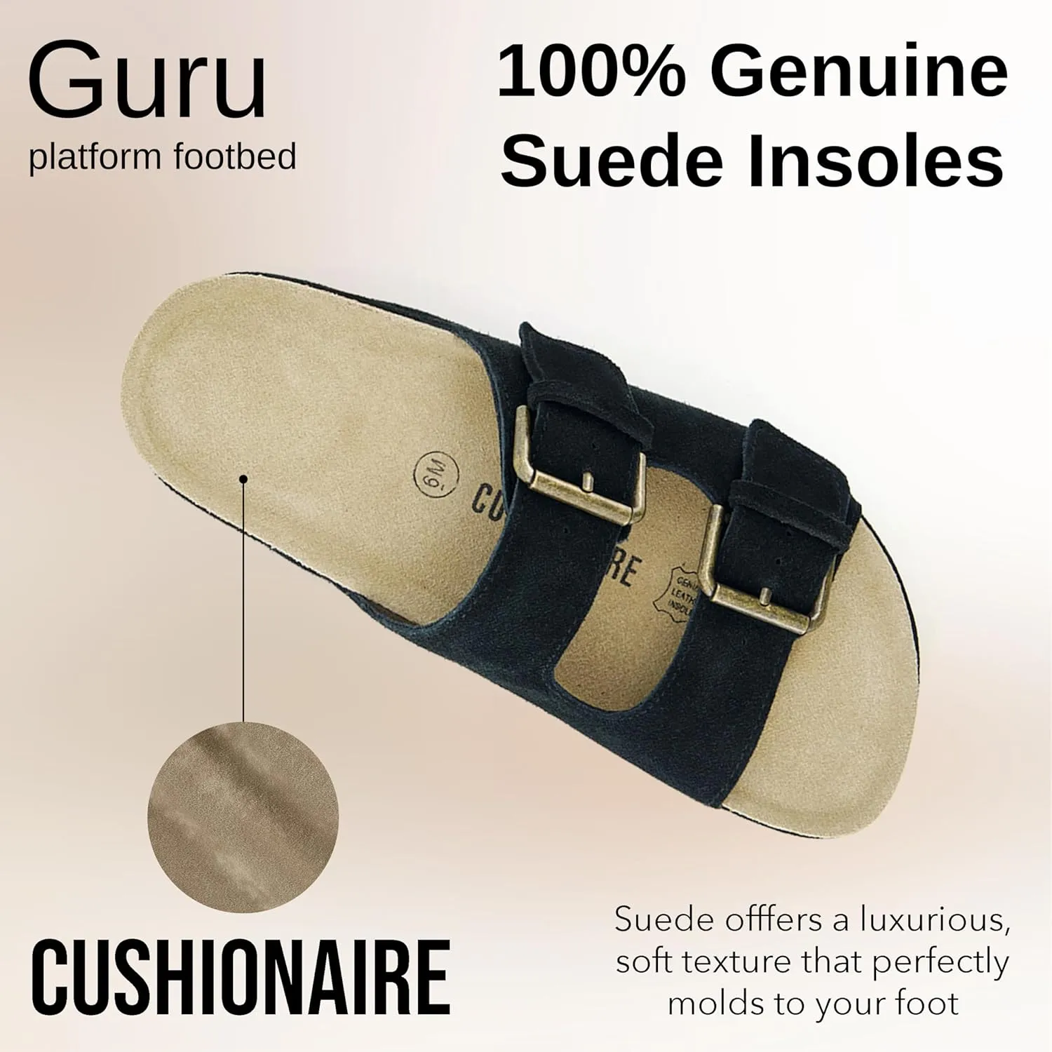 CUSHIONAIRE Women's Guru Genuine Leather footbed platform sandal with  Comfort, Wide Widths Available