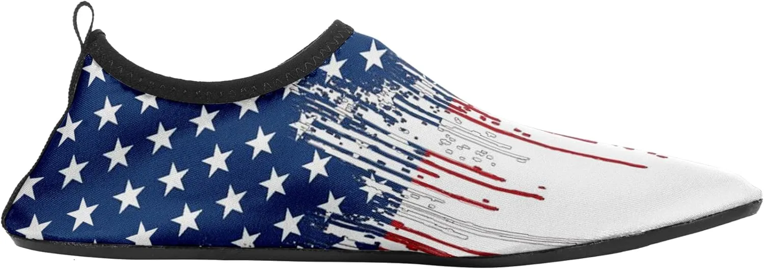 Customizable USA Flag Quick-Dry Water Shoes Stretch Fabric Slip-On Barefoot Beach Shoes Aqua Yoga Socks for Swim Surf