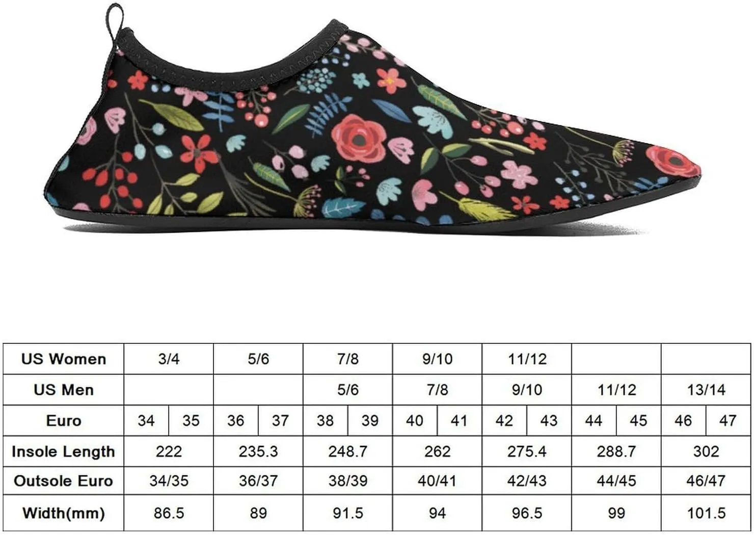 Cute Tropical Flowers & Leafs Botanical Pattern Men Women Water Shoes Quick-Dry Aqua Socks Barefoot Slip-on for Beach Swim Sport Surf Yoga Exercise
