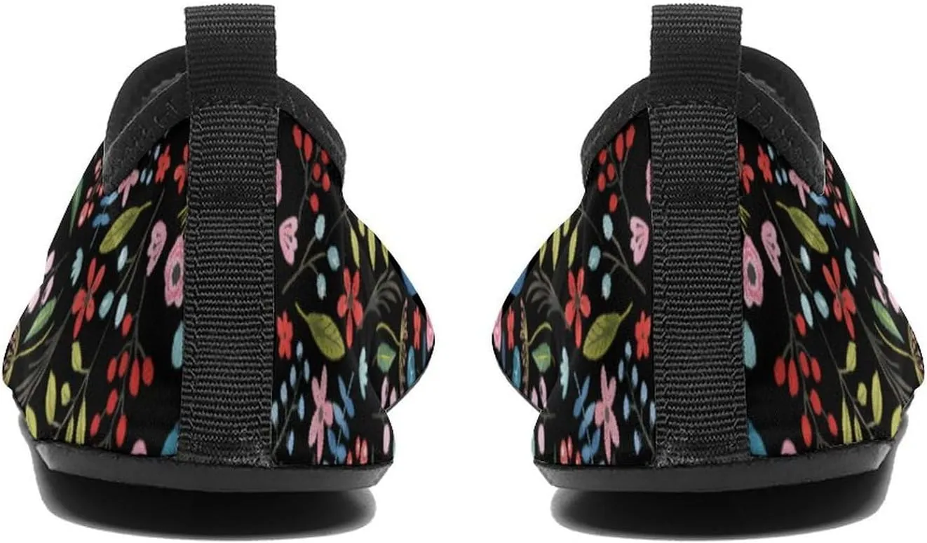 Cute Tropical Flowers & Leafs Botanical Pattern Men Women Water Shoes Quick-Dry Aqua Socks Barefoot Slip-on for Beach Swim Sport Surf Yoga Exercise