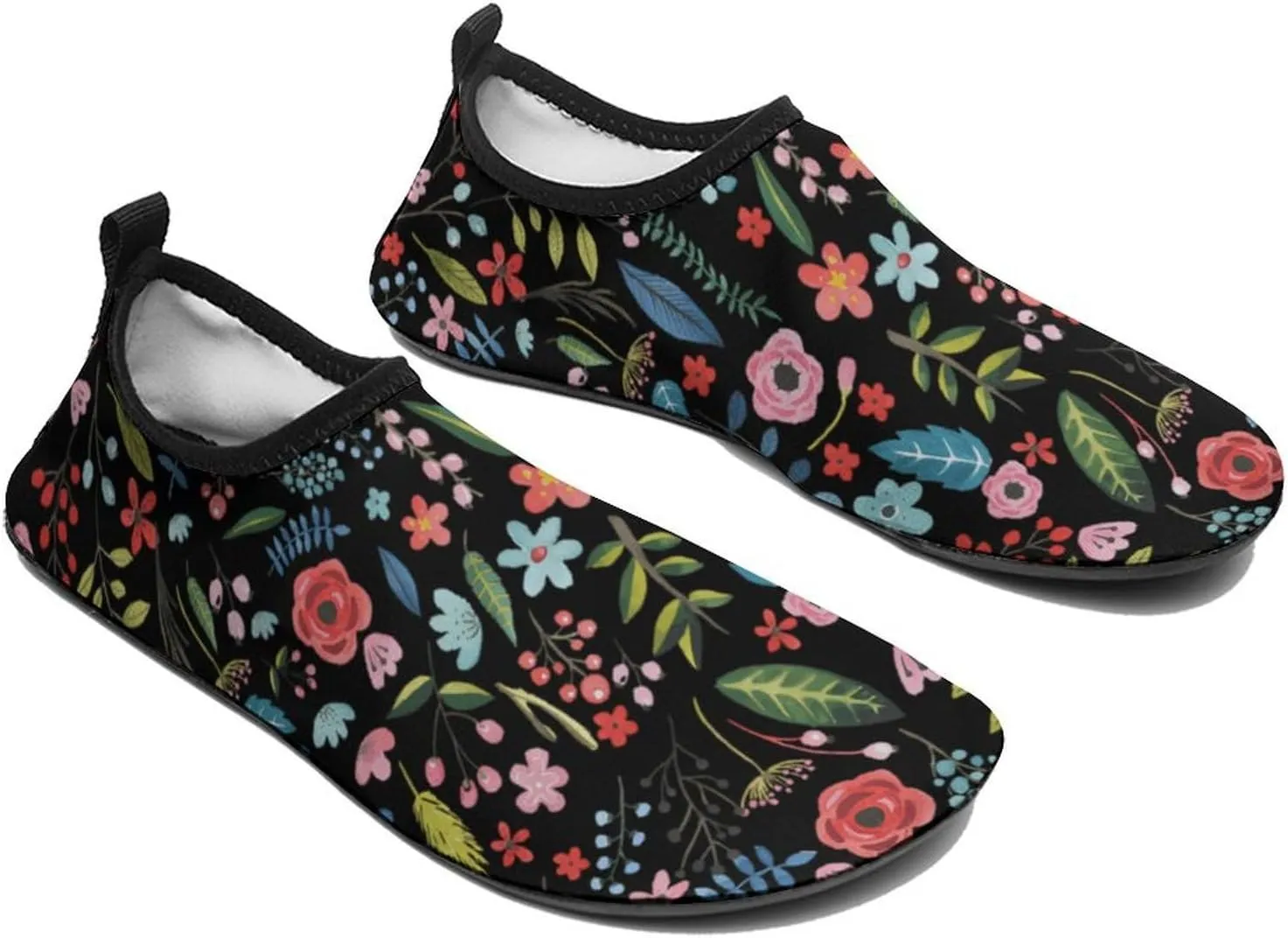 Cute Tropical Flowers & Leafs Botanical Pattern Men Women Water Shoes Quick-Dry Aqua Socks Barefoot Slip-on for Beach Swim Sport Surf Yoga Exercise