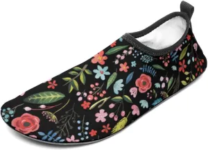 Cute Tropical Flowers & Leafs Botanical Pattern Men Women Water Shoes Quick-Dry Aqua Socks Barefoot Slip-on for Beach Swim Sport Surf Yoga Exercise