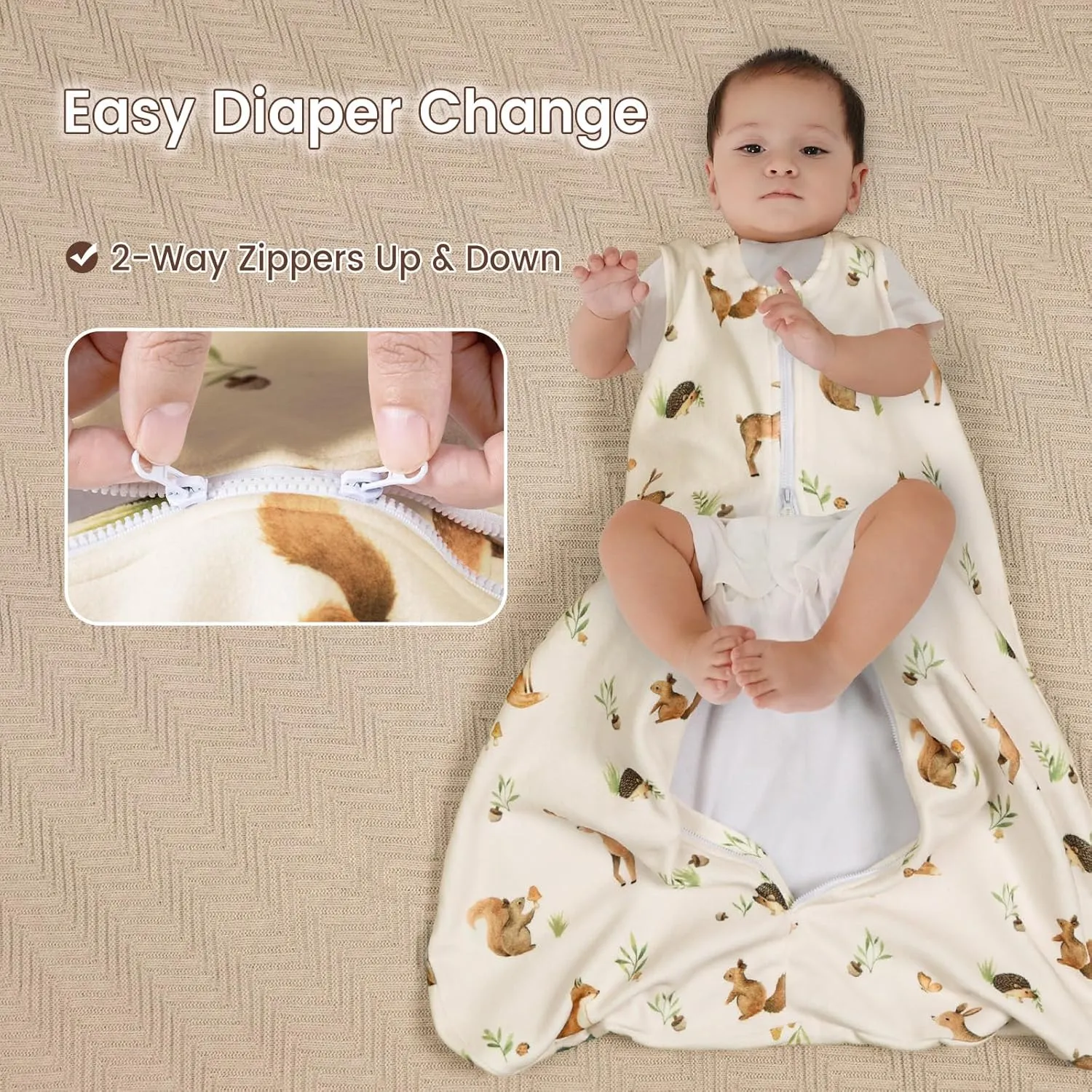 david's kids Micro Fleece Baby Sleep Sack 0-6 Months, Warm Baby Wearable Blankets with 2-Way Zipper, 2 Pack Sleeping Bags for Infant Newborn Boys Girls Neutral, Small Size, Forest/Woodland Animals