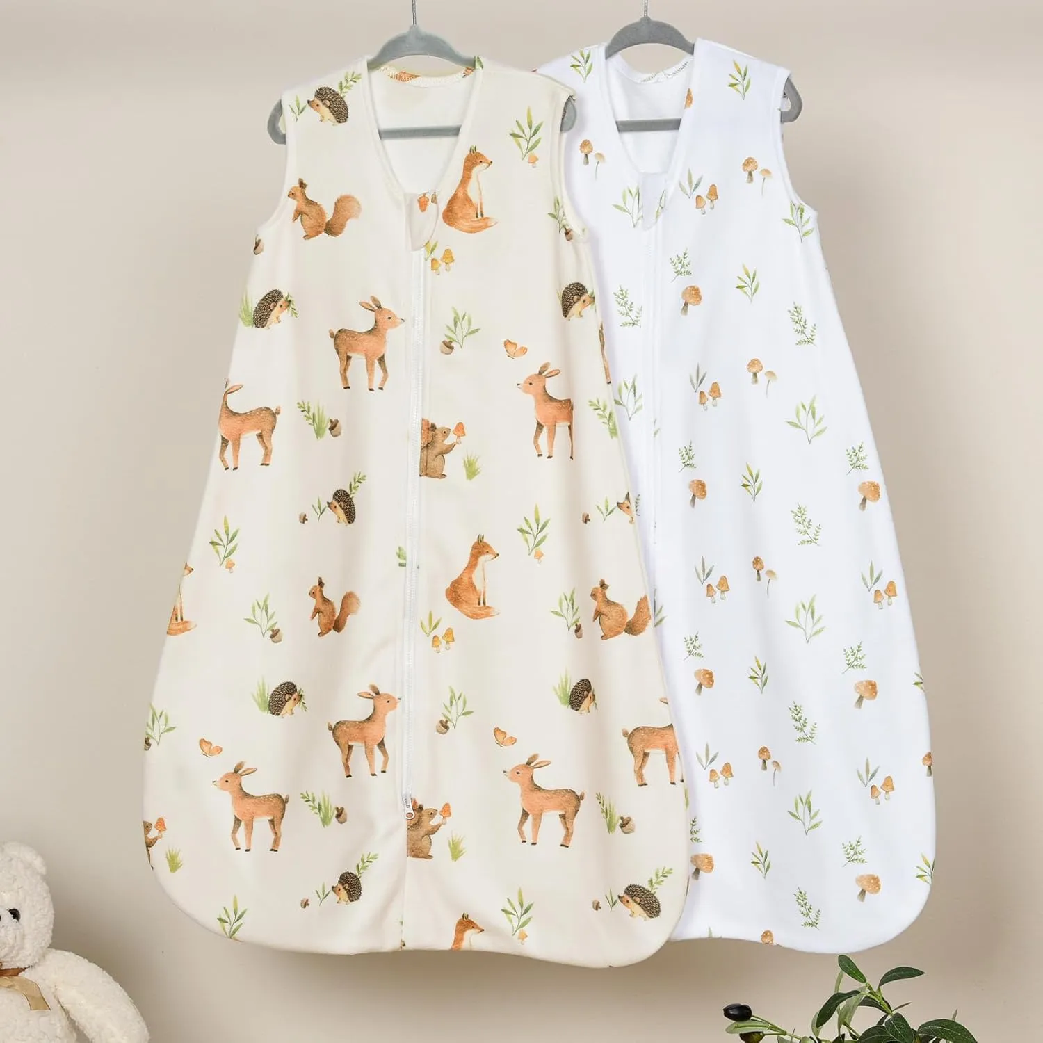 david's kids Micro Fleece Baby Sleep Sack 0-6 Months, Warm Baby Wearable Blankets with 2-Way Zipper, 2 Pack Sleeping Bags for Infant Newborn Boys Girls Neutral, Small Size, Forest/Woodland Animals