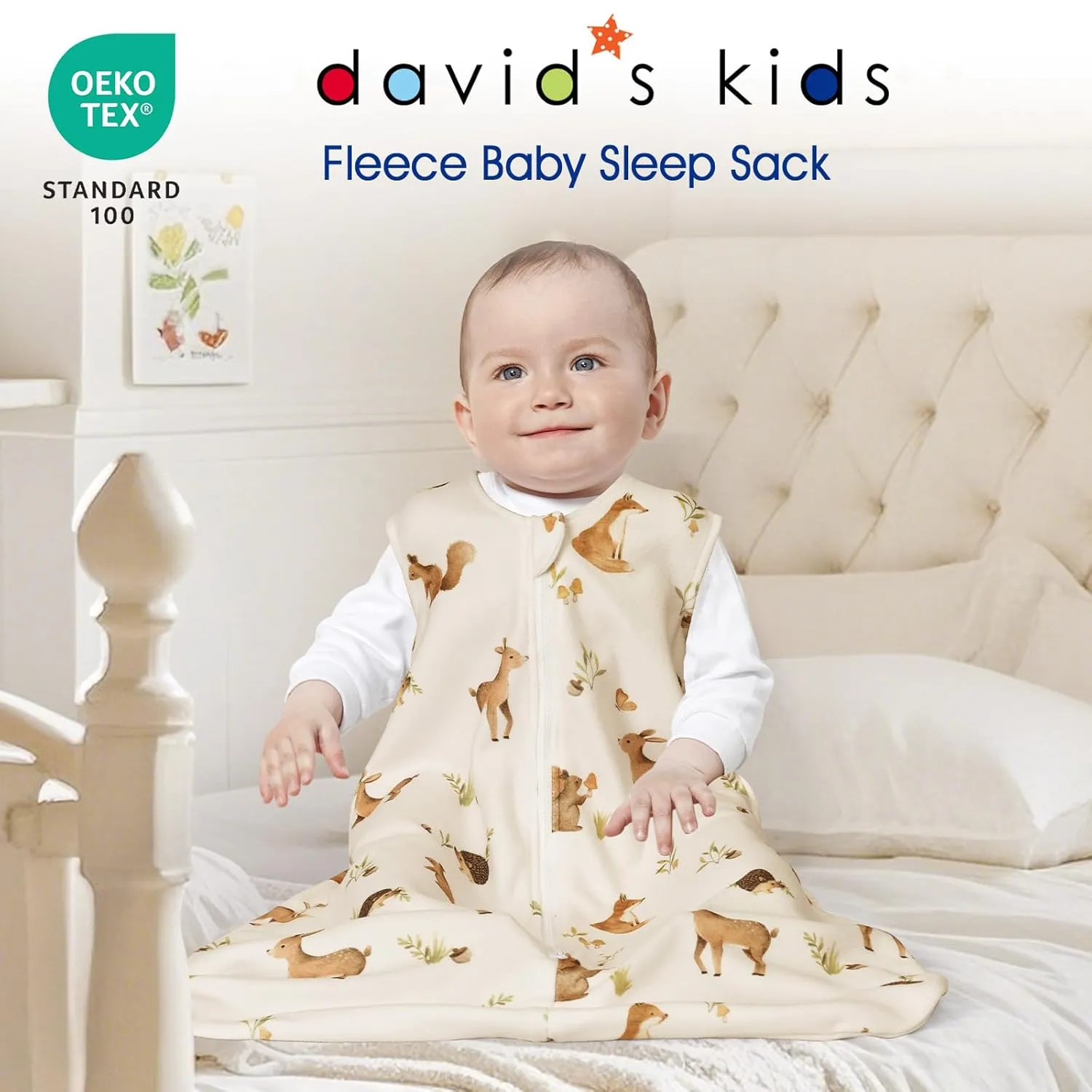 david's kids Micro Fleece Baby Sleep Sack 0-6 Months, Warm Baby Wearable Blankets with 2-Way Zipper, 2 Pack Sleeping Bags for Infant Newborn Boys Girls Neutral, Small Size, Forest/Woodland Animals