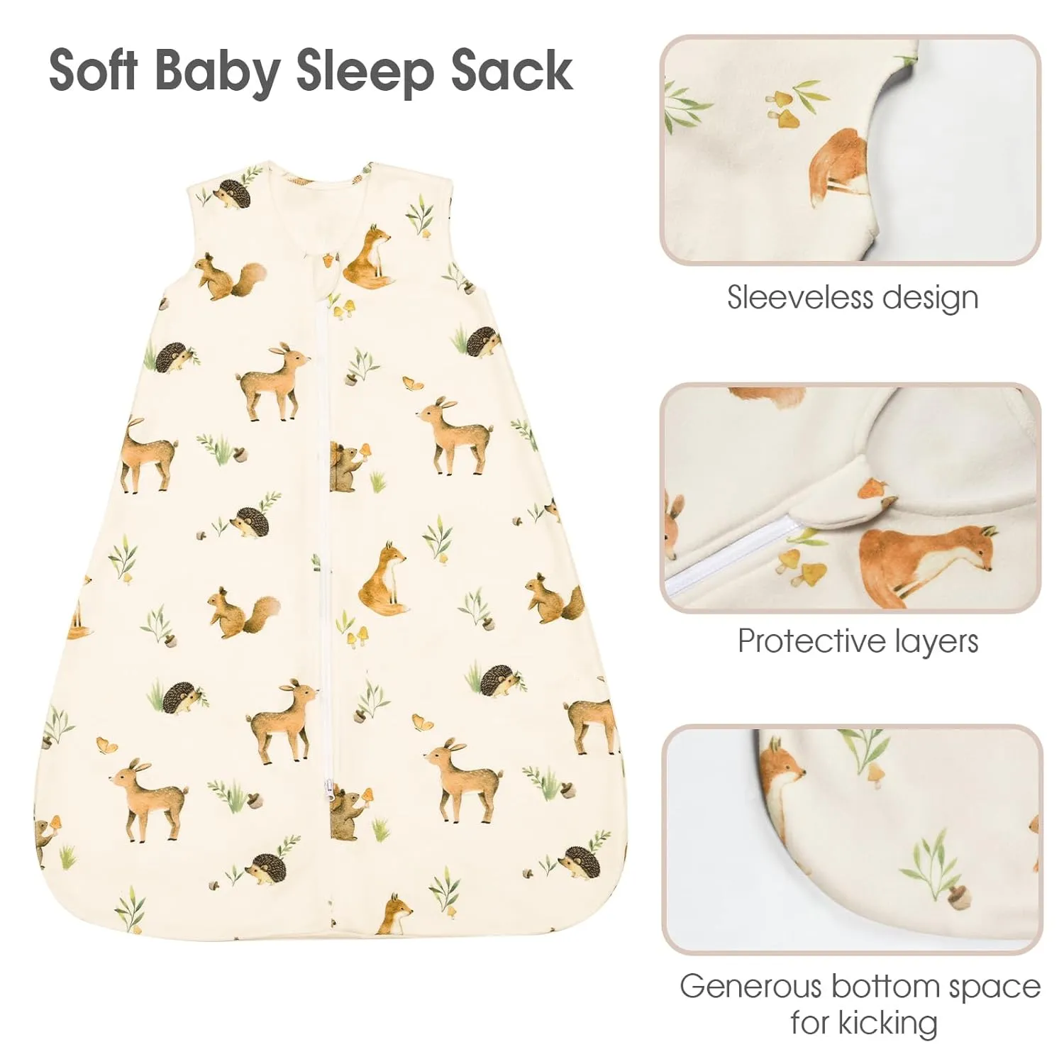 david's kids Micro Fleece Baby Sleep Sack 0-6 Months, Warm Baby Wearable Blankets with 2-Way Zipper, 2 Pack Sleeping Bags for Infant Newborn Boys Girls Neutral, Small Size, Forest/Woodland Animals