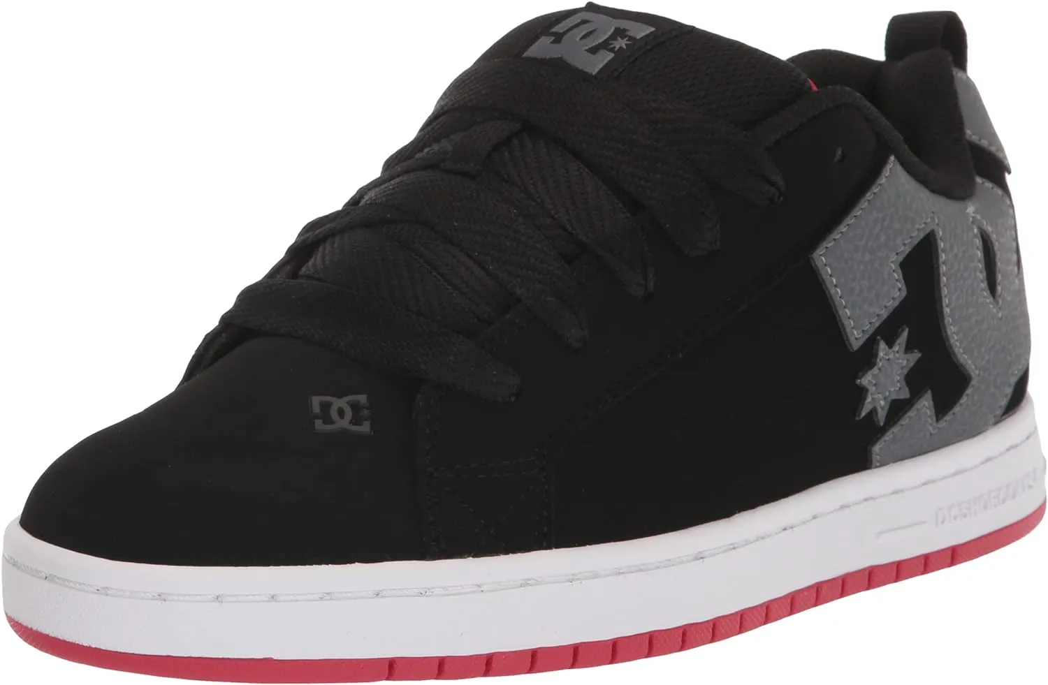 DC Men's Court Graffik Casual Low Top Skate Shoe Sneaker, Black/Grey/RED, 10
