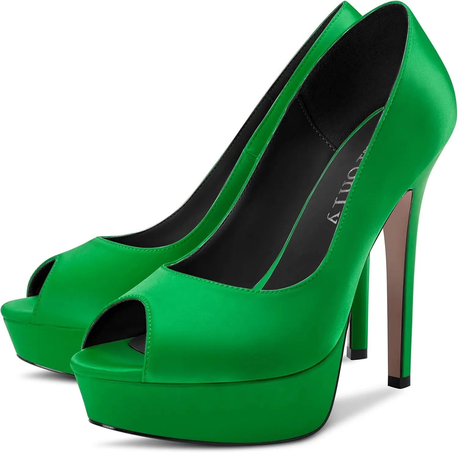 DearOnly Womens Platform Pumps Peep Open Toe High Stiletto Heel Slip On Satin Dress Shoes Bridal Wedding Classic Vintage 5 Inch