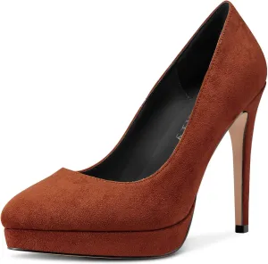 DearOnly Womens Platform Pumps Round Closed Toe Slip On Stiletto High Heel Suede Dress Shoes Bridal Wedding Office 5 Inch