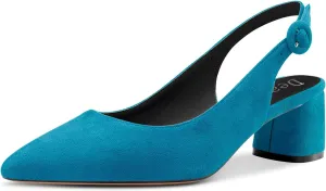 DearOnly Womens Pumps Slingback Ankle Strap Low Kitten Block Chunky Heel Pointed Toe Slip On Dress Shoes Suede Cute Vintage Comfort 2 Inch