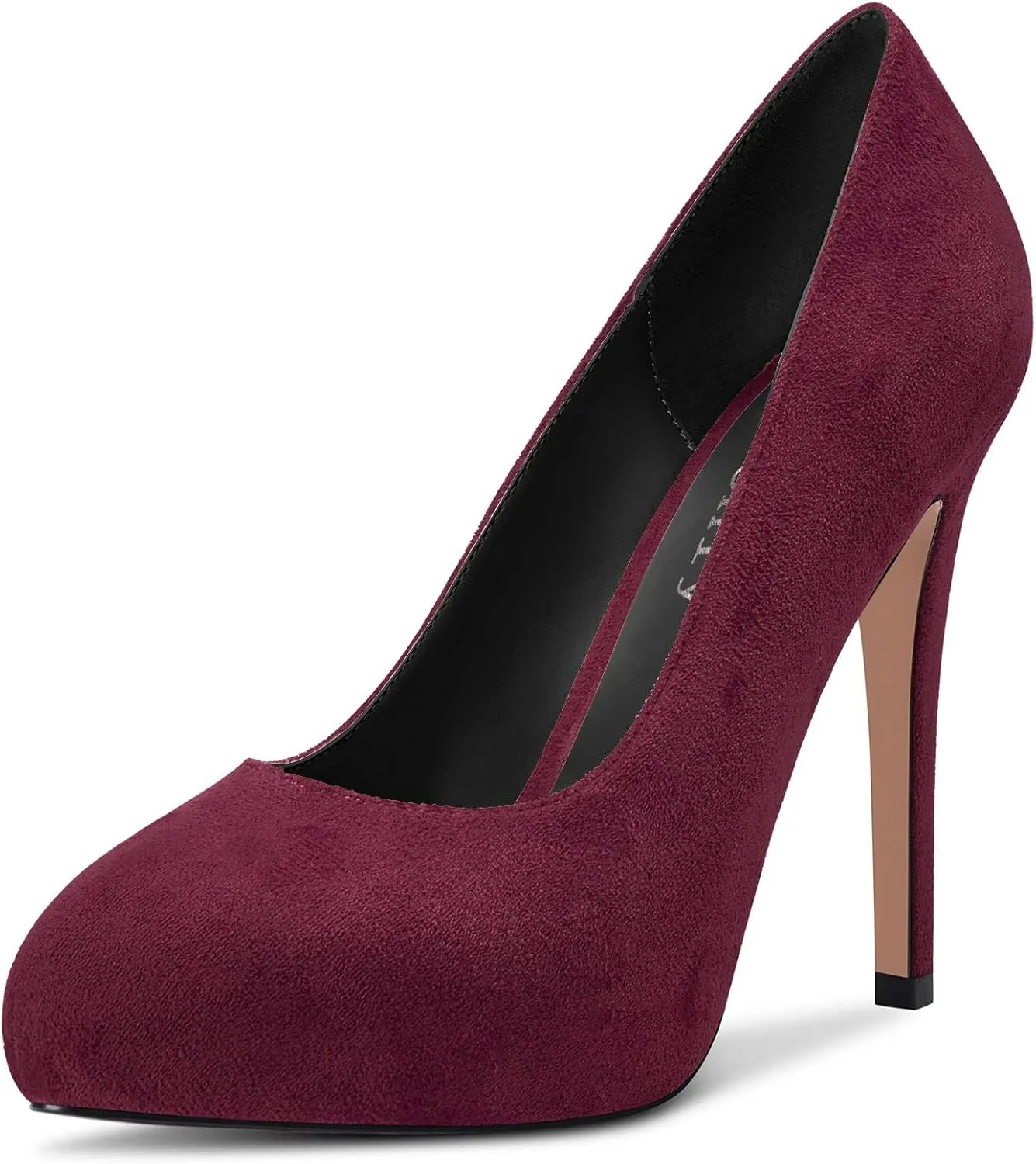 DearOnly Womens Slip On Platform Pumps High Stiletto Heel Closed Round Toe Suede Dress Shoes Bridal Wedding Shopping Vacation 5 Inch