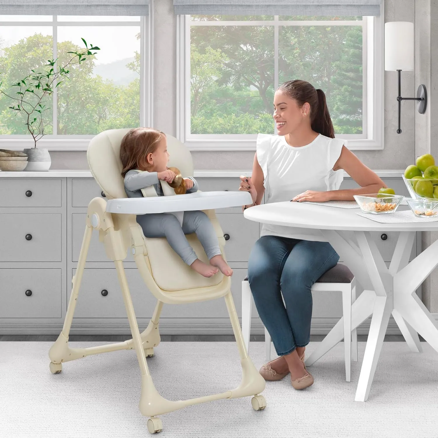 Delta Children Little Folks 2-in-1 SlimFold High Chair for Babies and Toddlers, Cream