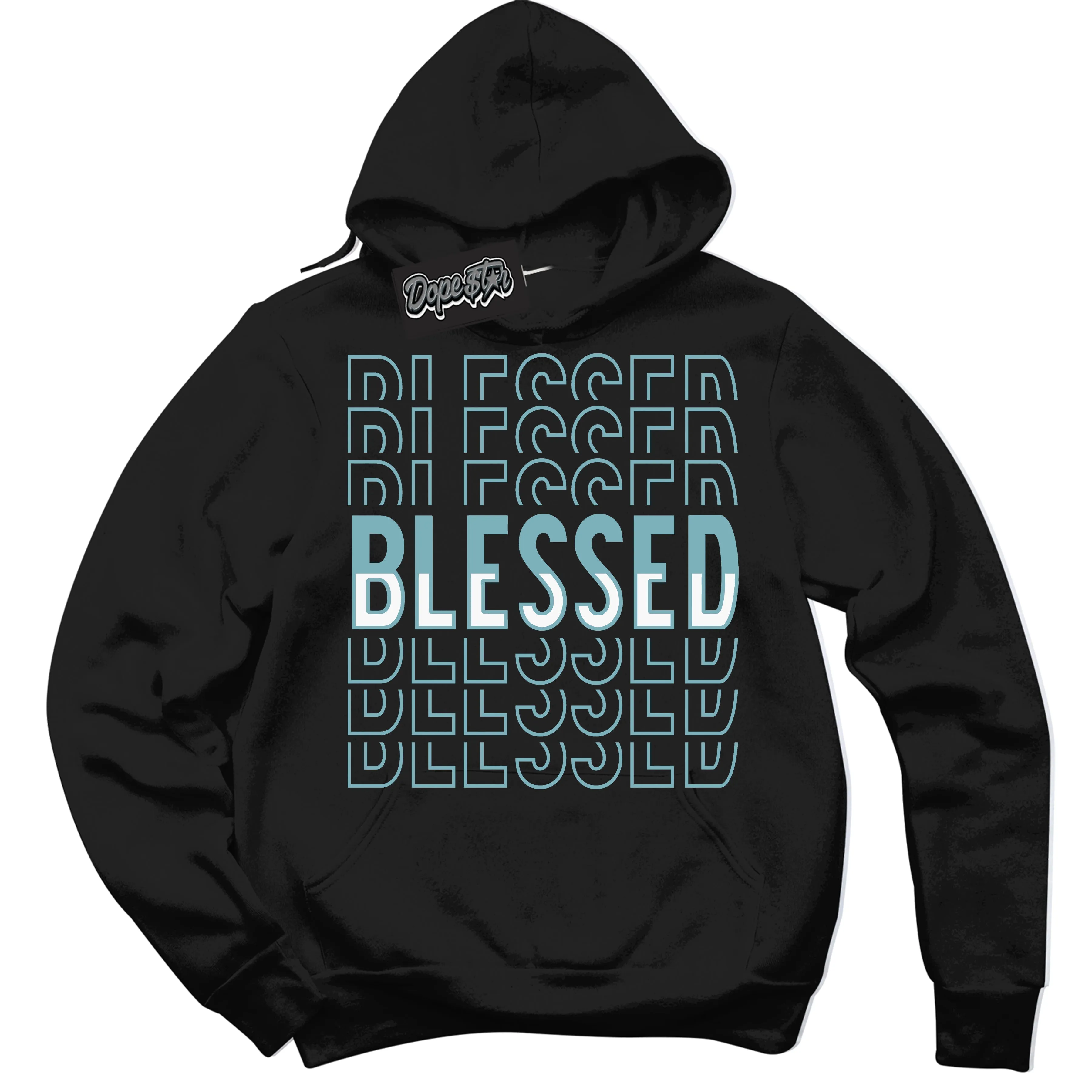 Denim Turquoise Dunk Sneaker Hoodie Blessed Stacked Graphic
