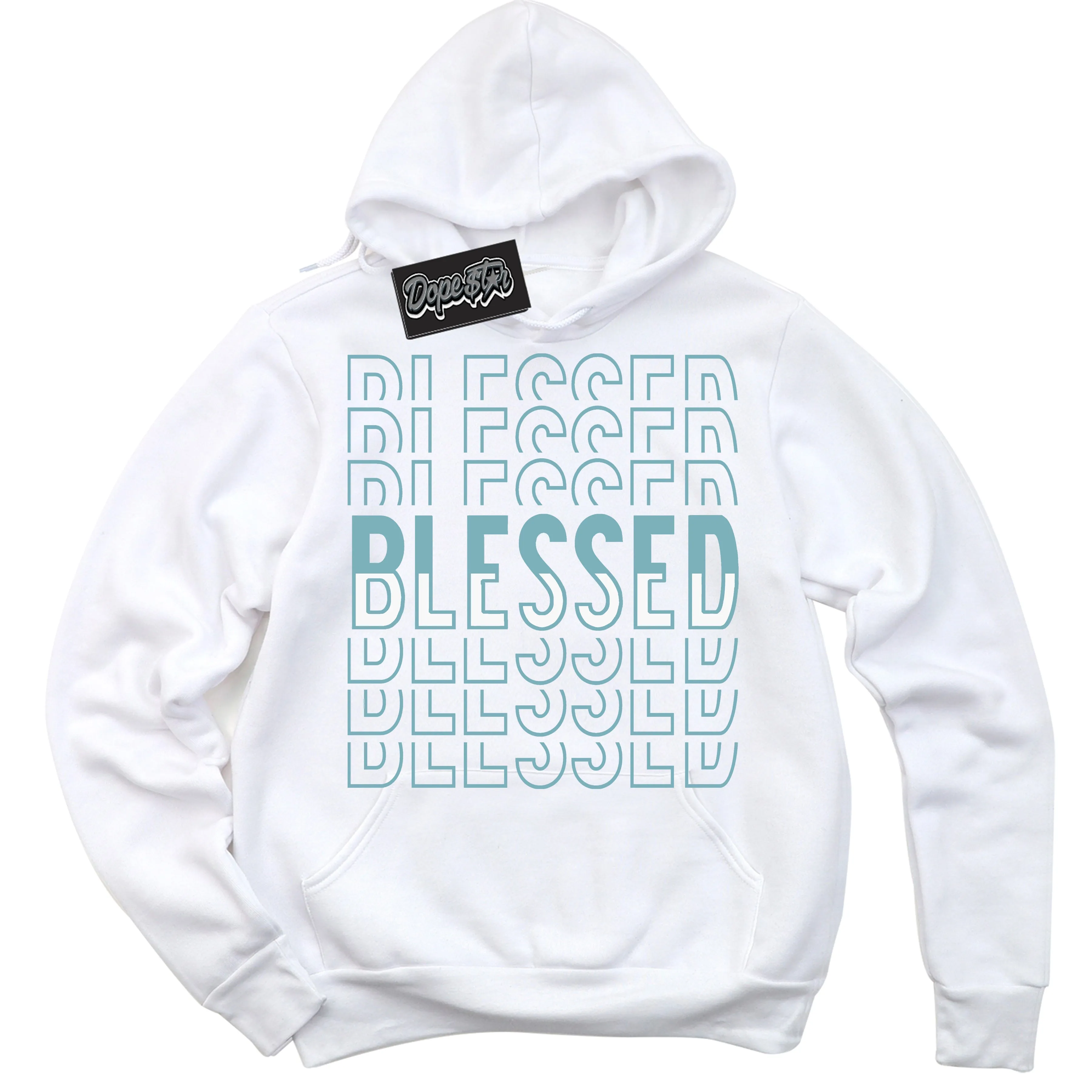 Denim Turquoise Dunk Sneaker Hoodie Blessed Stacked Graphic
