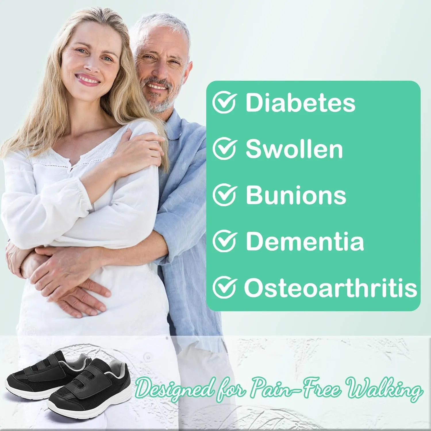 Diabetic Shoes for Women Extra Wide Width Slip-On Orthopedic Elderly Shoes with Adjustable Strap Lightweight Breathable Easy On/Off, Swollen Feet Walking Edema Sneakers