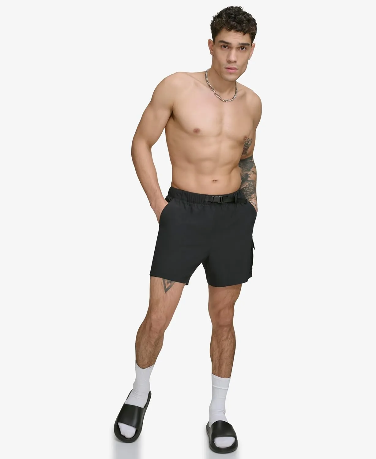 DKNY Men's Stretch Quick Dry Volley UPF 40  Protection Swim Trunk