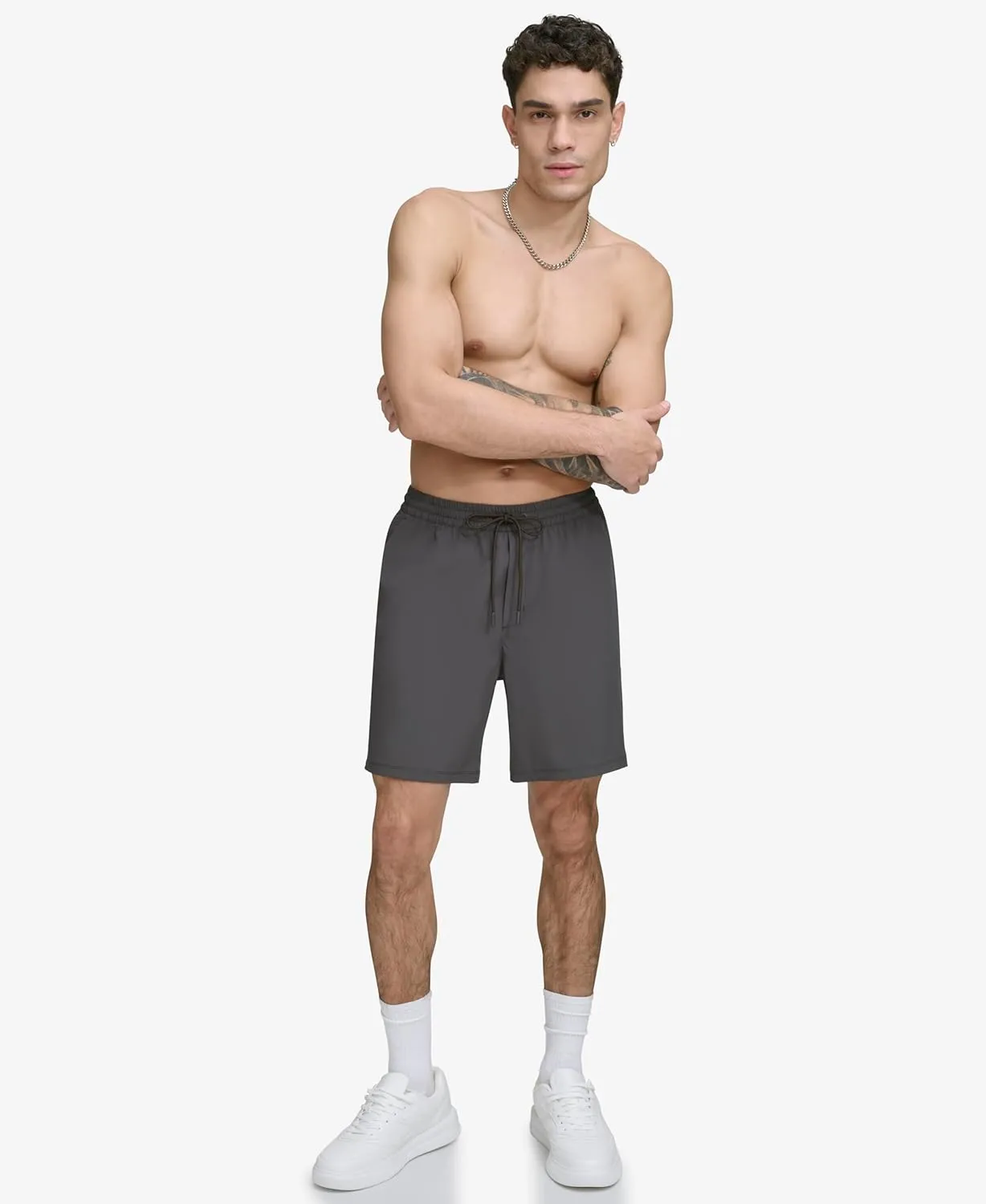DKNY Men's Stretch Quick Dry Volley UPF 40  Protection Swim Trunk
