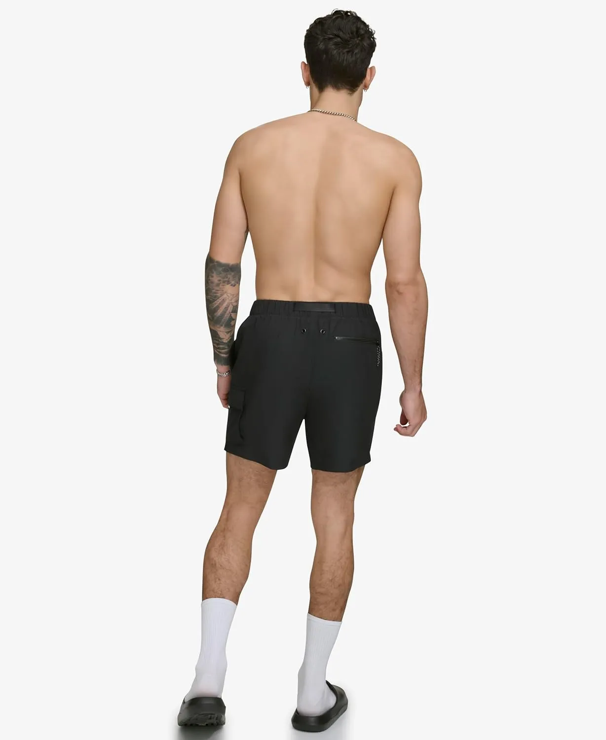 DKNY Men's Stretch Quick Dry Volley UPF 40  Protection Swim Trunk