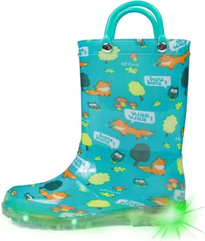 DKSUKO Toddler Rain Boots Glitter Waterprof Rubber Boots with Easy-on Handles