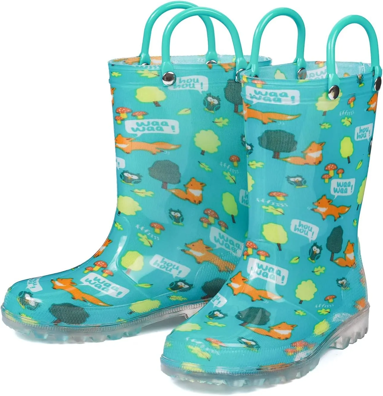 DKSUKO Toddler Rain Boots Glitter Waterprof Rubber Boots with Easy-on Handles