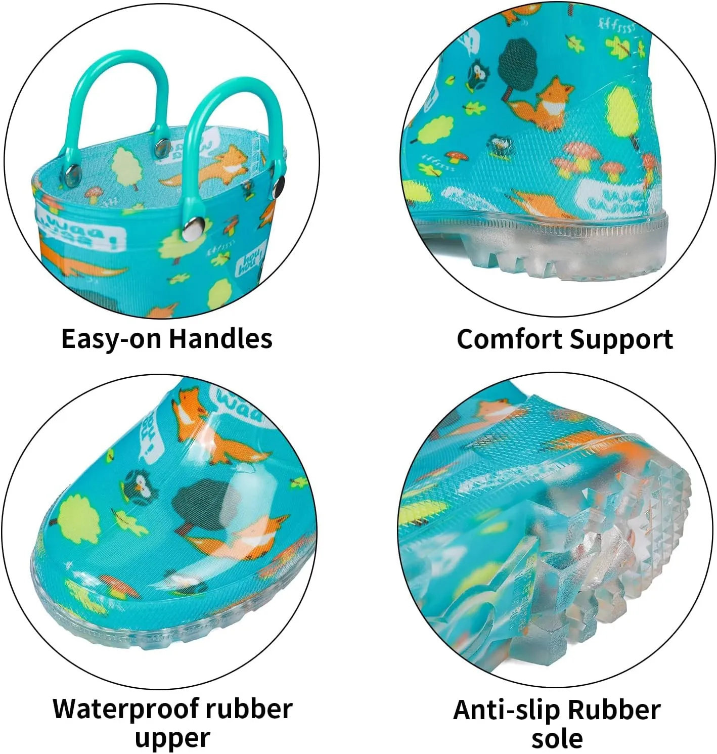 DKSUKO Toddler Rain Boots Glitter Waterprof Rubber Boots with Easy-on Handles