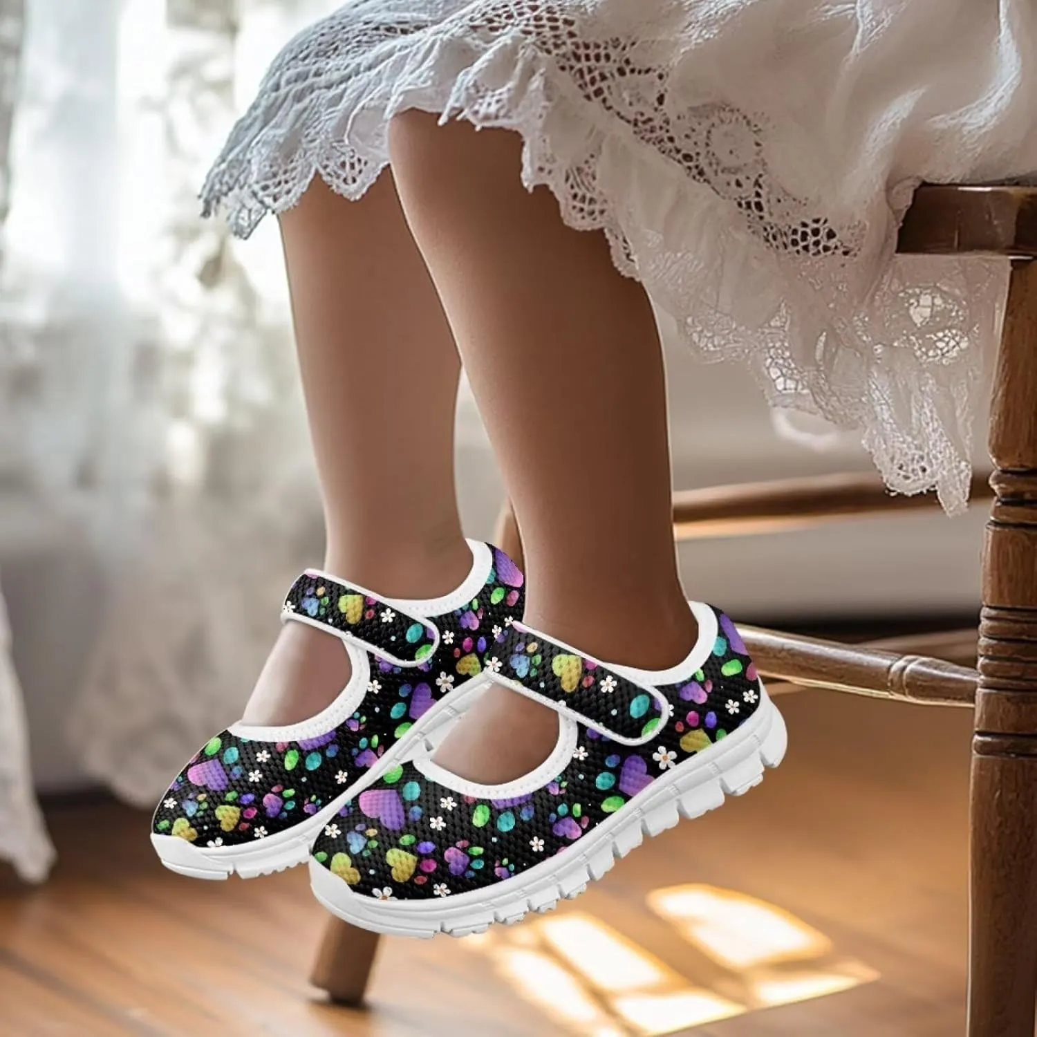 Dog Theme Girls Mary Jane Shoes Breathable Comfort Casual Sneaker for Little/Big Girl,Ballet Flat School Wedding Party Shoes
