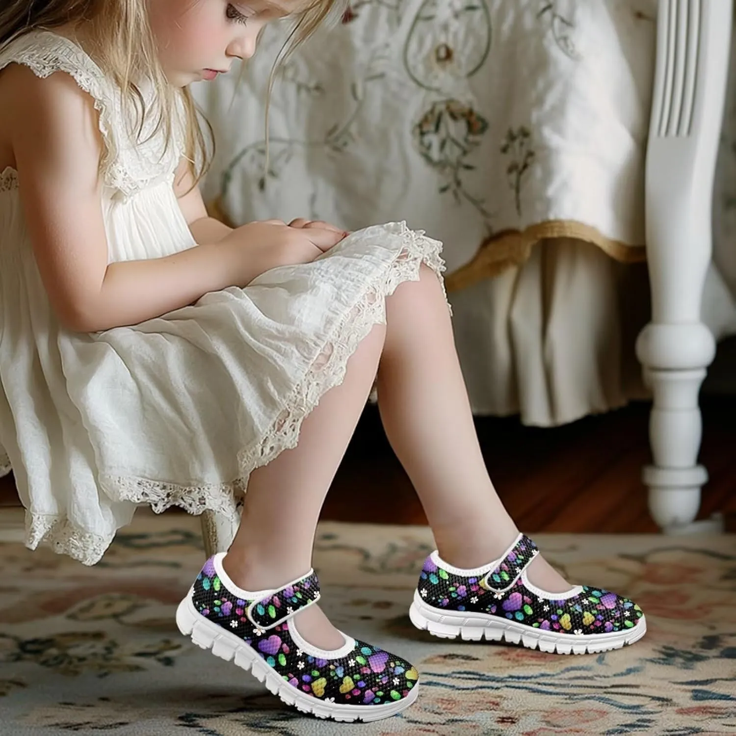 Dog Theme Girls Mary Jane Shoes Breathable Comfort Casual Sneaker for Little/Big Girl,Ballet Flat School Wedding Party Shoes