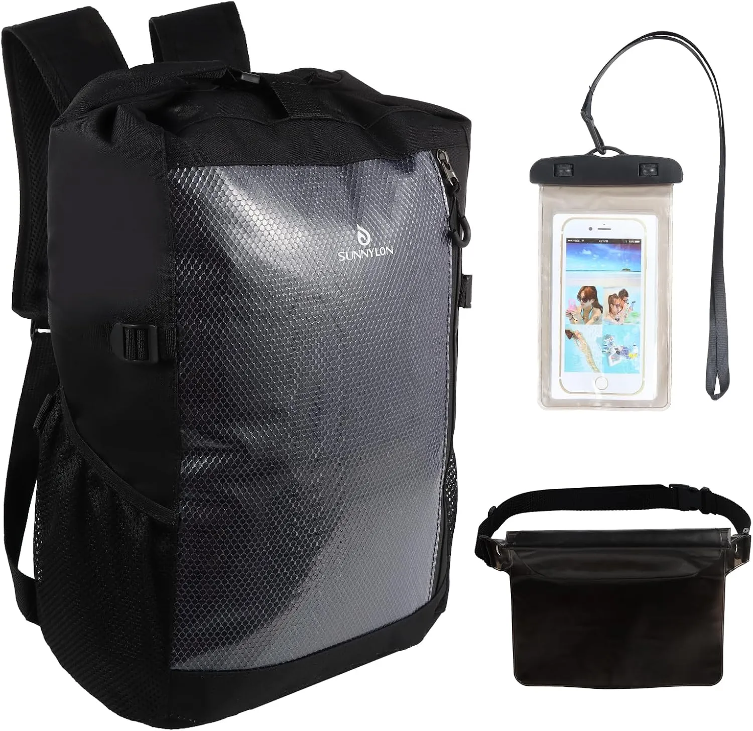 Dry Bag Backpack,25L Dry bags waterproof Kayaking, Waterproof bag with Waist Pouch and Phone Case,Waterproof Backpack Marine dry bag for Kayaking, Beach, Rafting, Boating (Black)