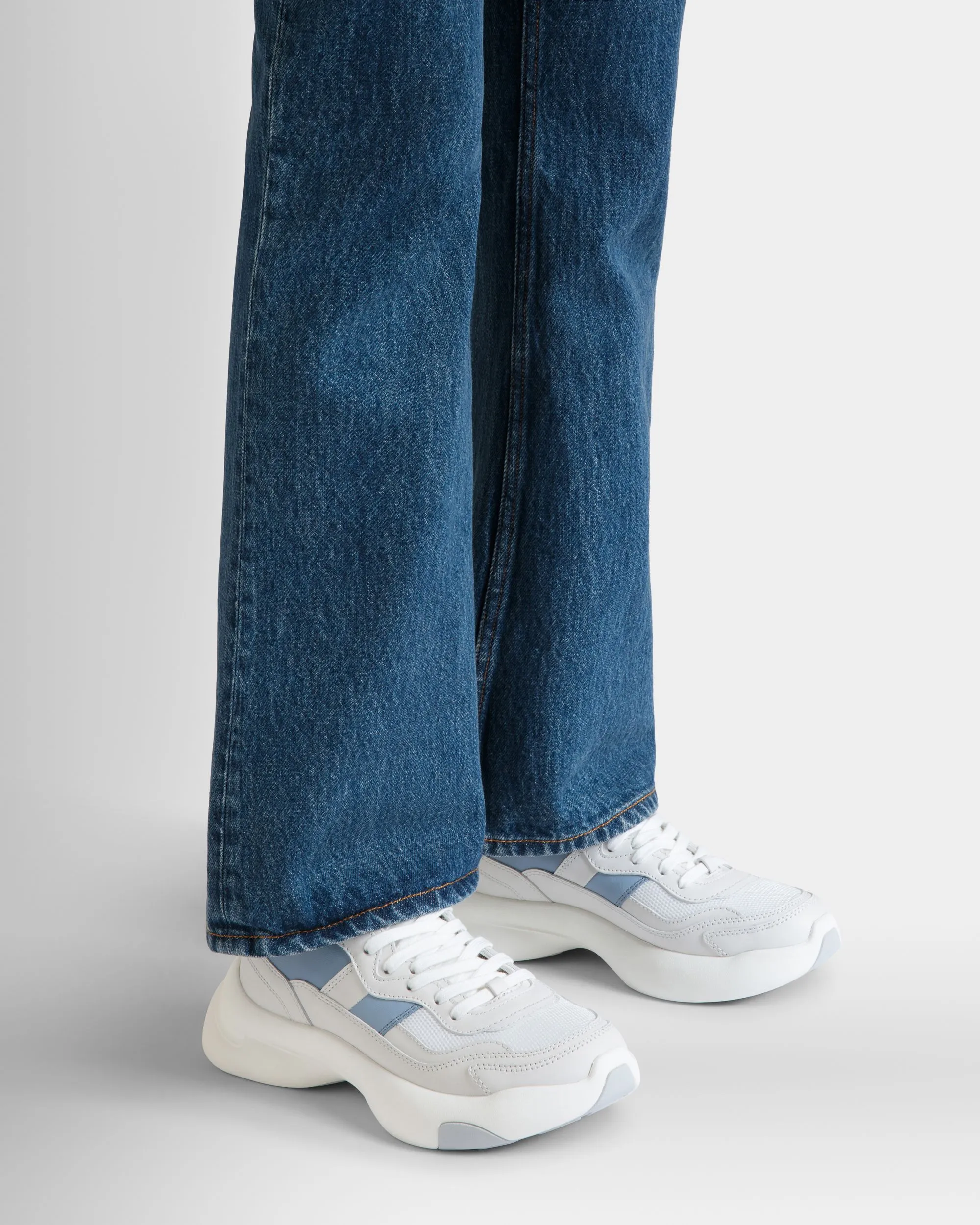 Dune Sneaker in White and Light Blue Leather