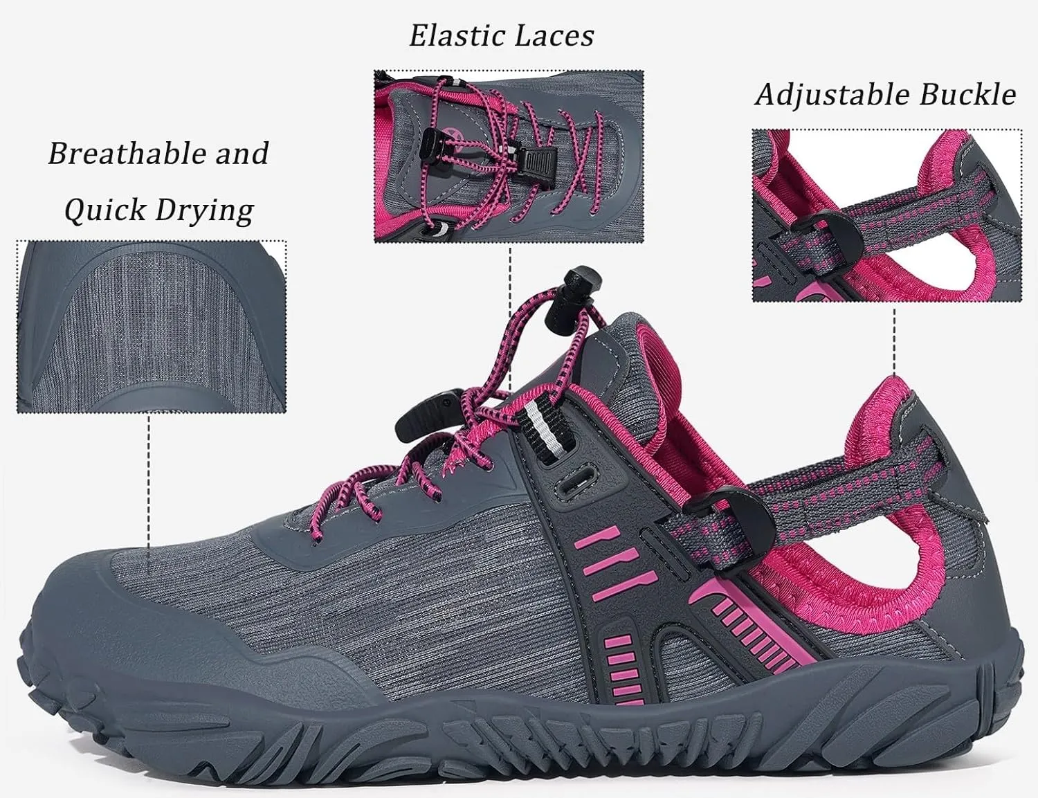 Eagsouni Womens Mens Water Shoes Quick Dry Sport Aqua Shoes Barefoot Non-Slip Outdoor Hiking Sandals with Wide Toe Box & Arch Support