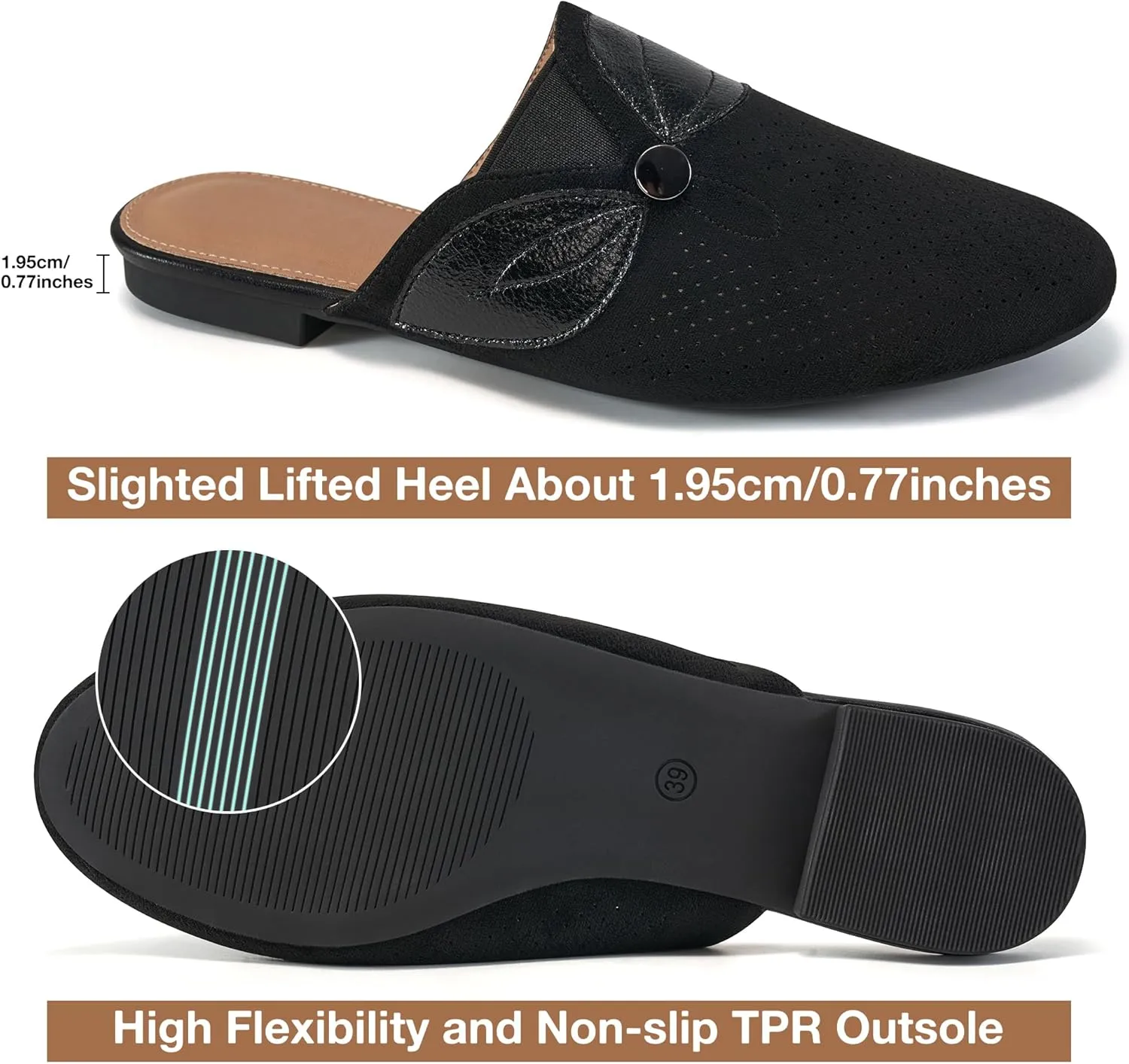 Ecetana Mules for Women Flat Shoes Comfortable Dressy Slip on Slides Round Toe Breathable Backless Loafers