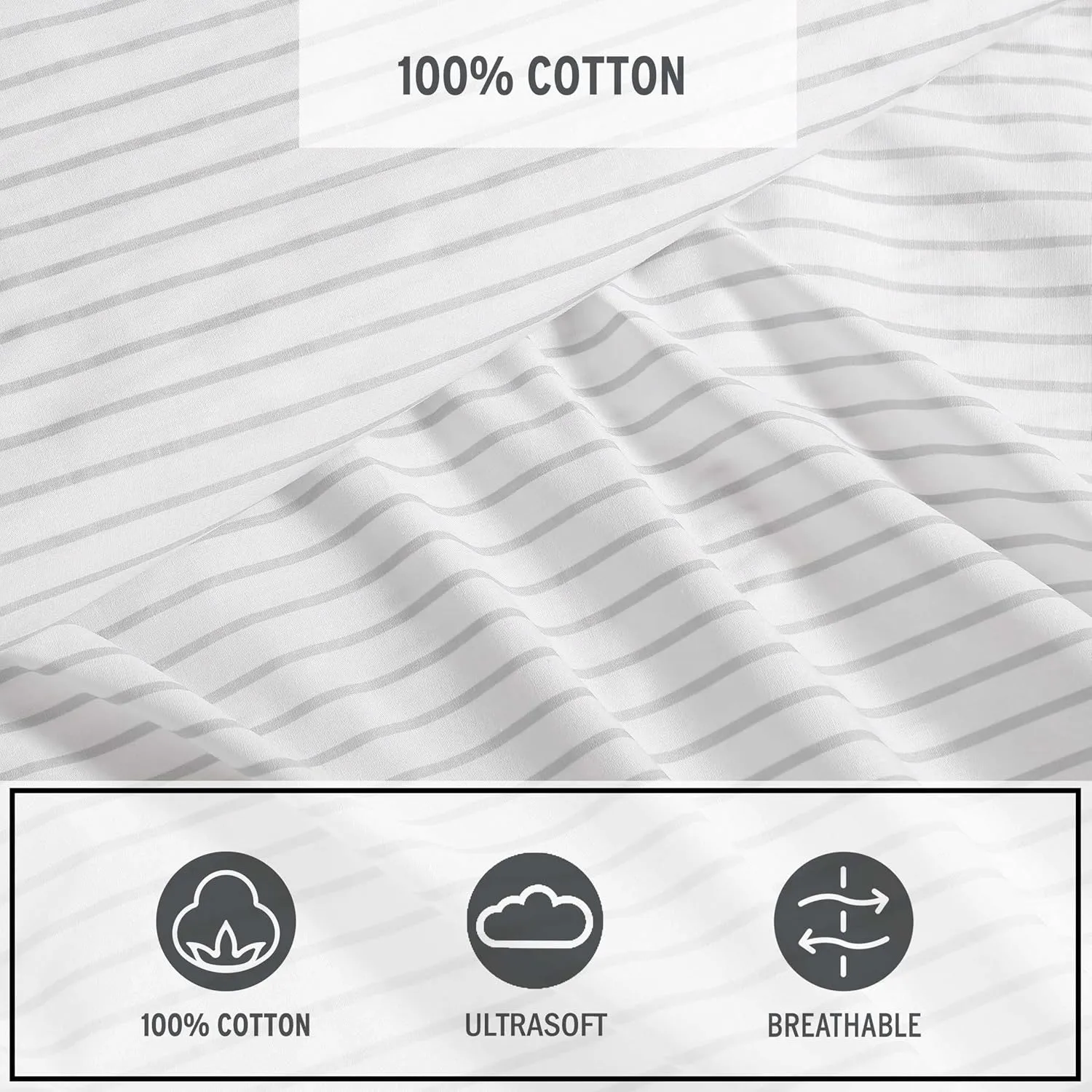 Eddie Bauer - Sheet Set, Luxurious Cotton Percale Bedding with Matching Pillowcase, Crisp & Cool, Fully Elasticized (Arden Stripe Grey, Twin)