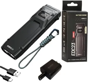 EdisonBright Nitecore EDC23 Saber 2500 Lumen USB Rechargeable Flat/Ultra-Slim Body LED Flashlight with EBR Charging Adapter